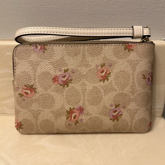 Coach Cream and Pink Floral Wristlet - Picture 2 of 3